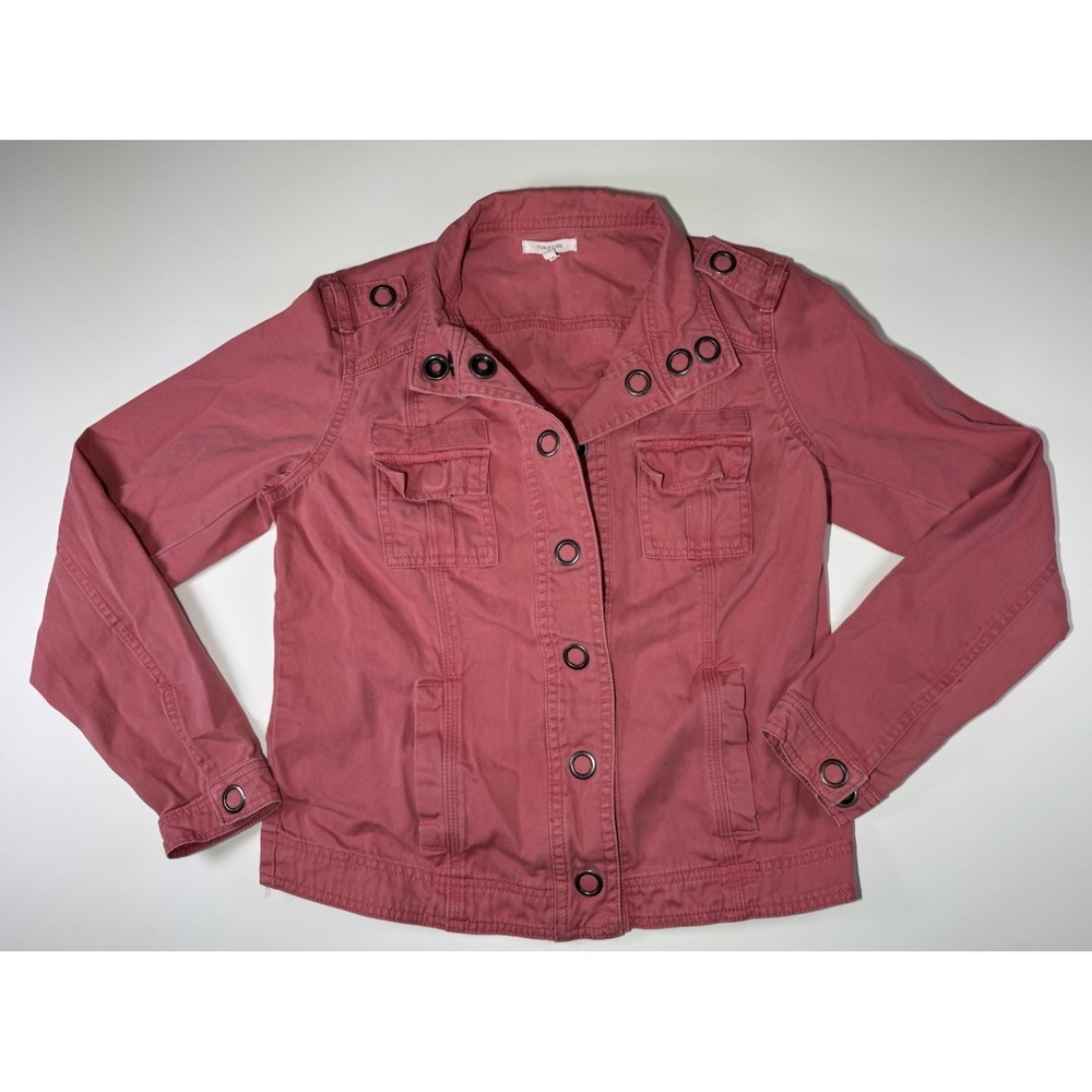 Maurices Pink Lightweight Snap Button Front Biker Military Jacket Womans Size XS